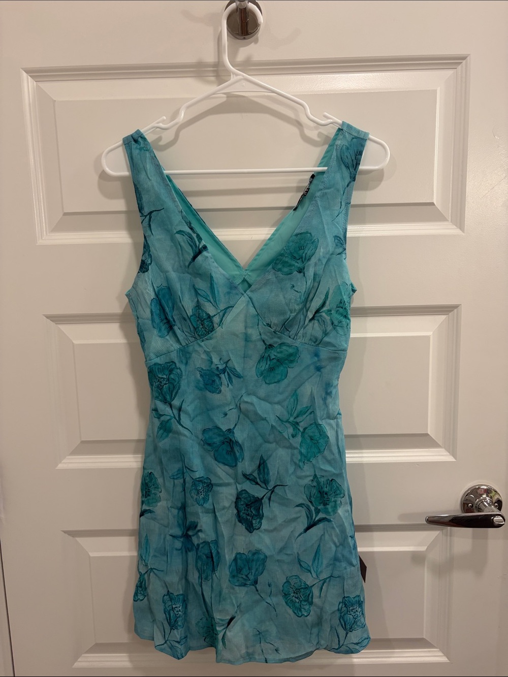 Lulu's Teal Floral V-Neck Mini Dress